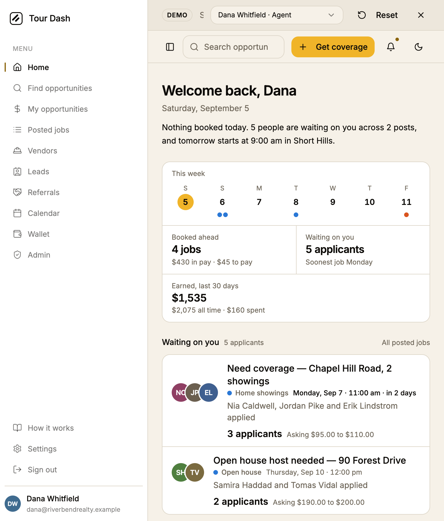 The v2 dashboard at 768px with the sidebar open: the rail folds above the sheet, the strip and figures in one card.